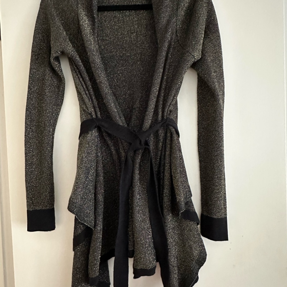 BCBG Black and Gold Flecks Front Cardigan with belt